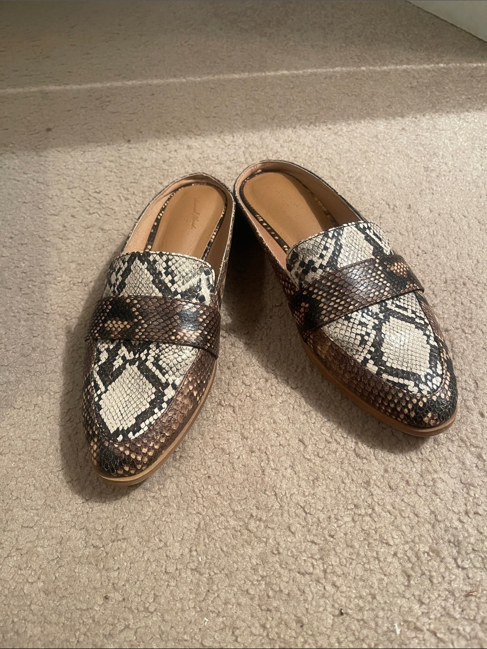 Universal Thread Snake-Print Slip-On Loafers in Brown & Cream